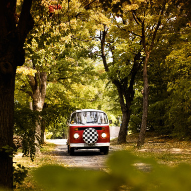 在森林里的復(fù)古巴士圖片