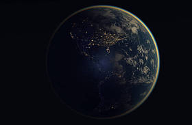 夜间地球的真实图像，从间距看
