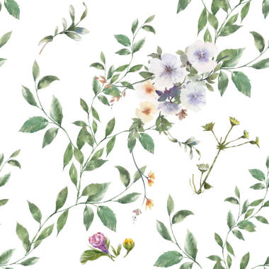 水彩繪畫的葉和花，白色背景上的無縫模式