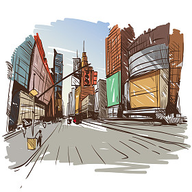 手工绘制城市景观，矢量图图片