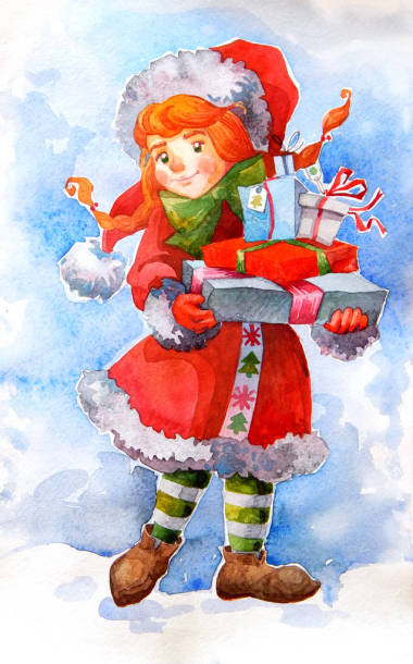  赫里斯特馬斯卡，女孩精靈與圣誕禮物在雪