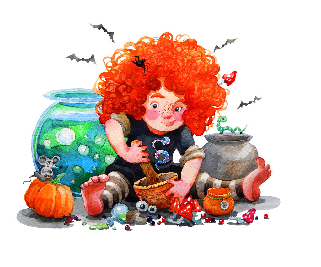 一个小女巫正在准备魔法成分的魔法药水 一个小女巫正在准备魔法成分的魔法药水