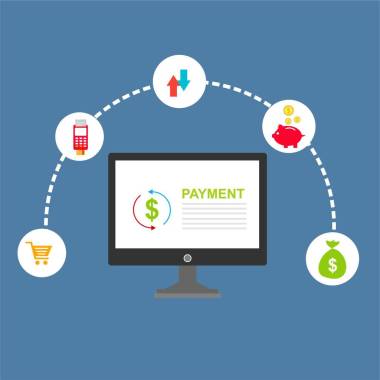 概念在線和移動(dòng)支付網(wǎng)頁(yè), 社交媒體, 文件, 卡片, 海報(bào)。矢量插圖 pos 終端使用智能手機(jī)、移動(dòng)支付、網(wǎng)上銀行確認(rèn)付款