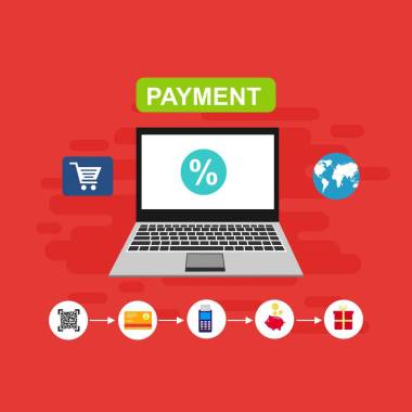 電腦矢量圖上的在線支付，平面卡通大付單稅通過信用卡和筆記本電腦概念，財務(wù)會計，電子支付通知與數(shù)字收據(jù) - 矢量