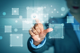 女商人触摸图标图片