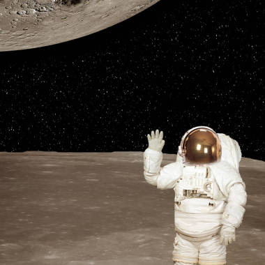 太空人走在外星星球上。此圖像的元素 f