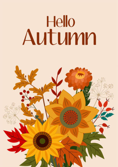 秋天插著一束花。矢量平面設(shè)計(jì)為卡片，海報(bào)，橫幅。美麗的模板