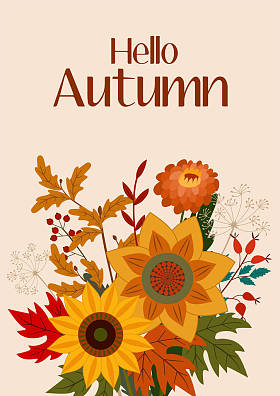 秋天插着一束花。矢量平面设计为卡片，海报，横幅。美丽的模板