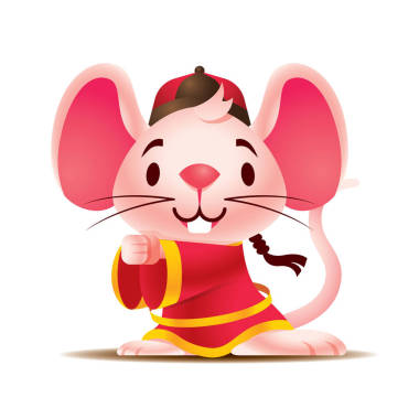 Cartoon cute white mice with big ears wearing traditional Chinese jackets greet Gong Xi Fa CAI. Year of the Rat 2020. Year of the Rat. - vector