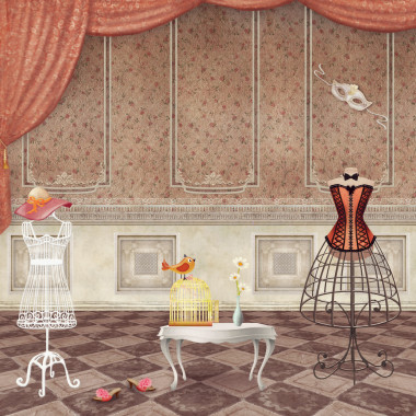 客房与复古时尚模特图片