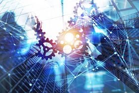 业务团队连接件齿轮。团队合作、合作伙伴和整合理念。双曝光与网络效果