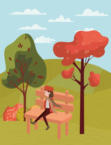 小女孩与秋天的西装在公园字符