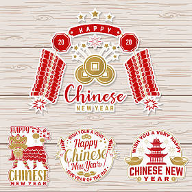 一套快乐中国新年贴纸设计。向量。中国新年补丁或贺卡