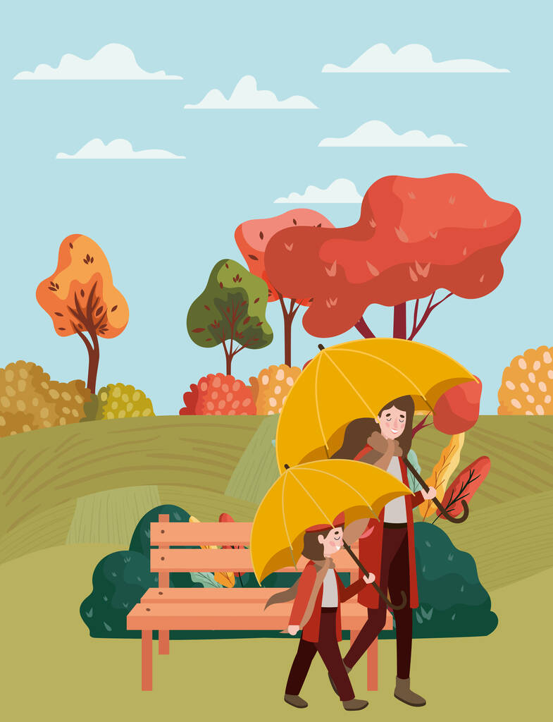 母亲和女儿走与秋天西装图片 母亲和女儿走与秋天西装图片