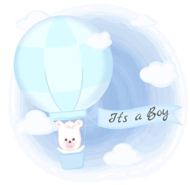 可爱的熊漂浮在热气球上手绘卡通画