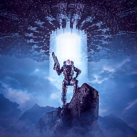 ?新黎明的女儿们》/ 3D科幻场景展示了女军事宇航员和巨大的外星飞船在山顶上