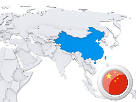 中国在亚洲地图上