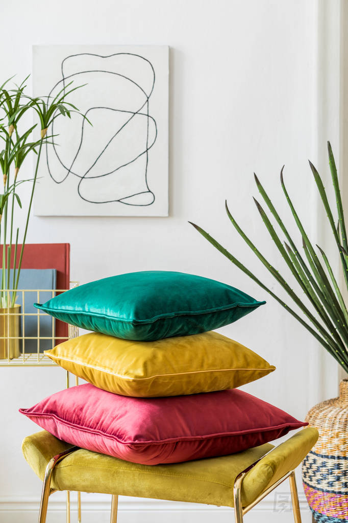 客廳內(nèi)飾典雅典雅典雅的現(xiàn)代風(fēng)格. 設(shè)計(jì)家居裝飾。 準(zhǔn)備好使用的軟飲料