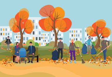 年輕人在公園里收集塑料垃圾