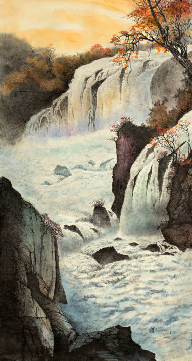 瀑布懸崖和秋天圖片