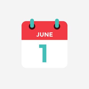 六月一日的平面圖標(biāo)日歷. 日期，日期和月份。 矢量說明