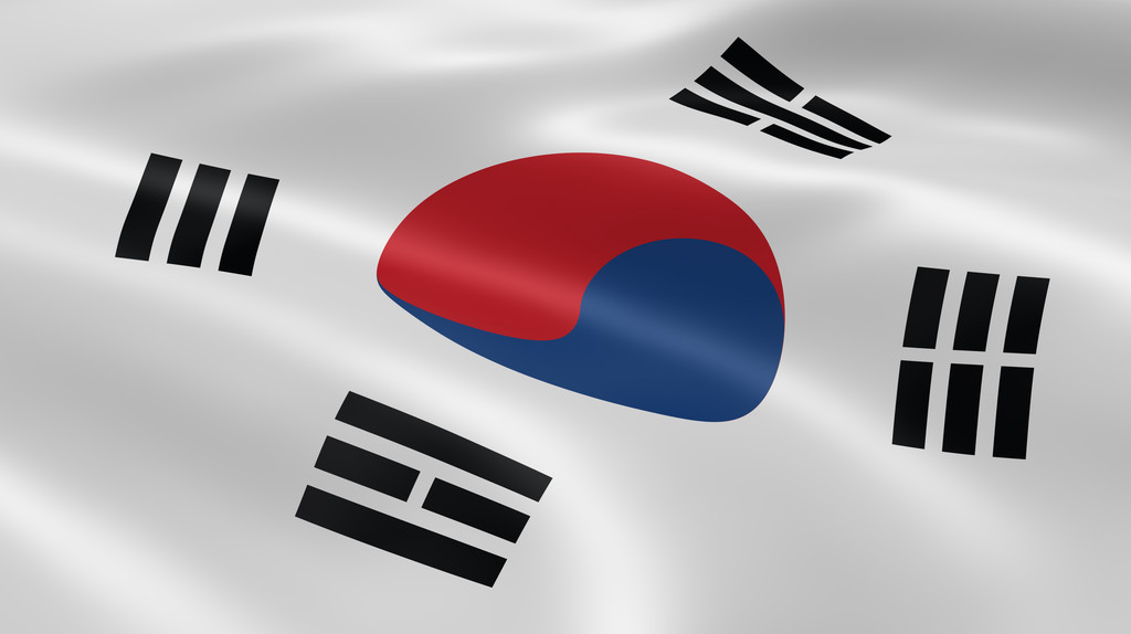 韩国国旗在风中