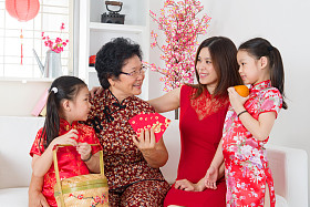 亚洲家庭庆祝农历新年在家
