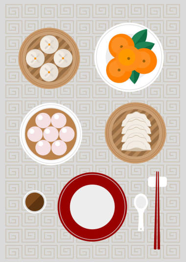 中国食品包括包子汤圆煎饺和鲜橙