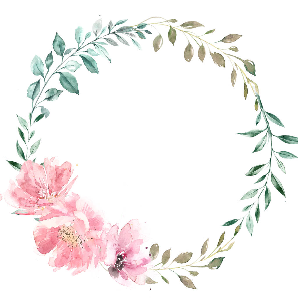 绿色的叶子和粉红色的花朵组成的花环