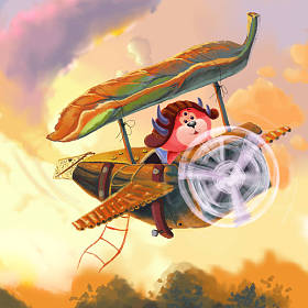 红色狮子野兽在飞机上飞