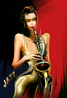 女孩玩 sax图片