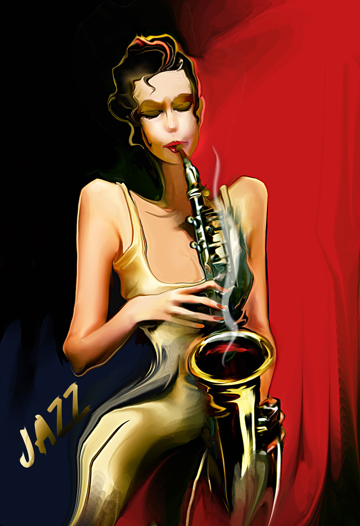 女孩玩 sax图片