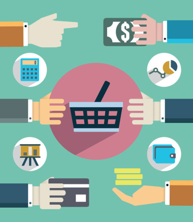 付款和銷售。平面概念的商業(yè)用的手