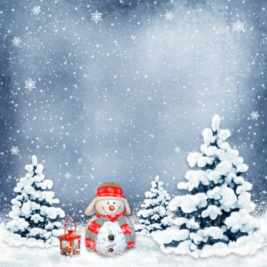 冬天背景與雪人和圣誕節(jié)的樹