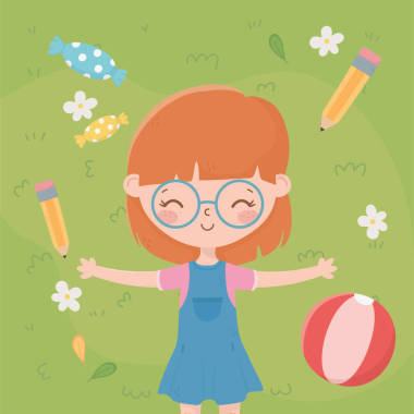 兒童節(jié)快樂微笑女孩在草地上放松