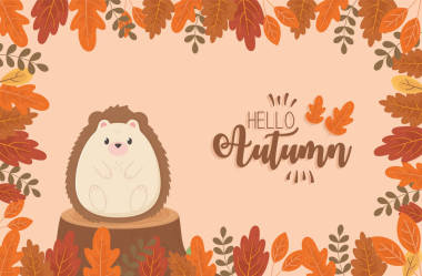 可爱的动物你好秋季季节设计图片