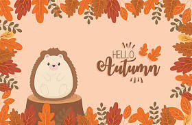 可爱的动物你好秋季季节设计图片