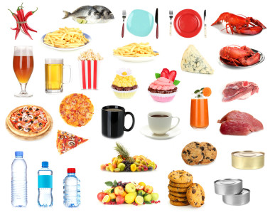 套的食品和飲料在白色隔離圖片