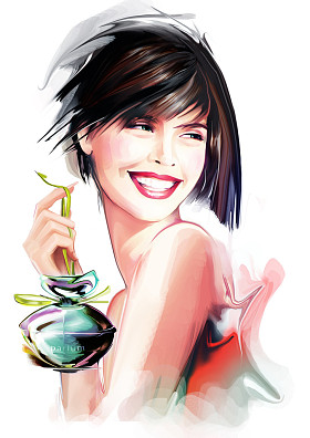 带瓶香水的女人