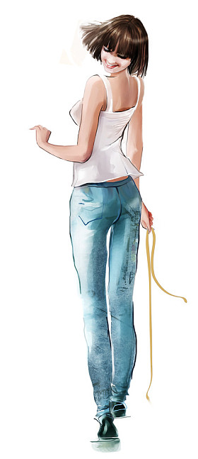 身穿白衬衫和牛仔裤的时尚女孩