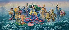 中国的神。艺术绘画多彩墙上图片