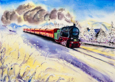 雪景冬季與復古蒸汽火車釋放pu