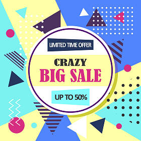 销售折扣摘要孟菲斯风格的网页横幅. 时尚和旅游海报。 带特价和促销的彩色图片摘