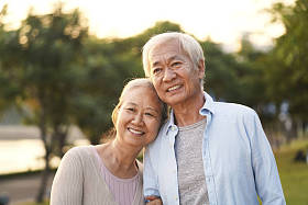 快乐的资深亚洲夫妇的户外肖像