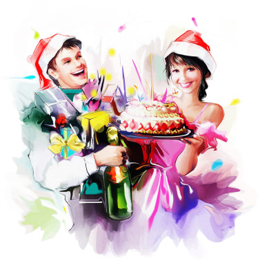 年輕快樂圣誕夫婦