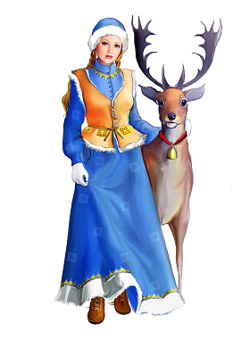 雪少女与圣诞鹿图片