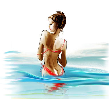 熱帶海灘上穿著比基尼的女人