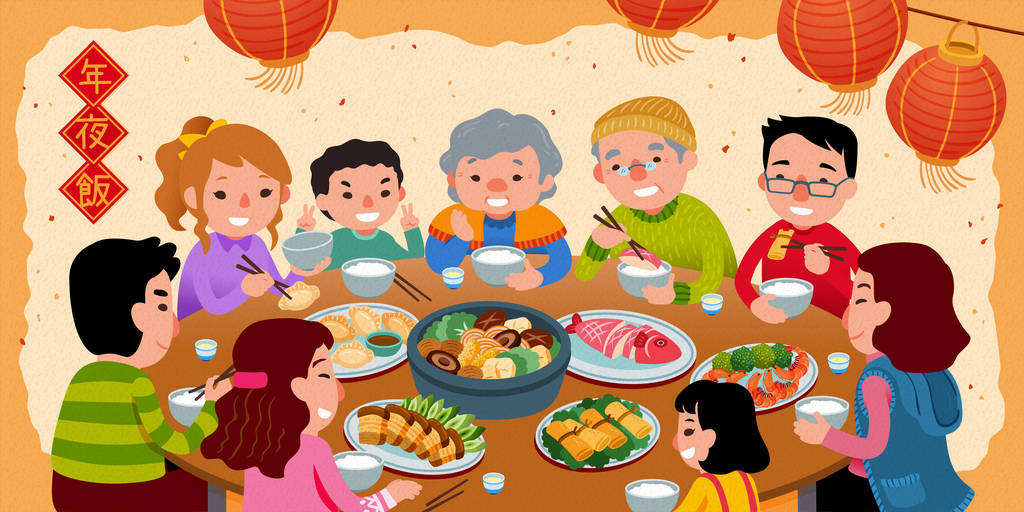 家人一起吃团圆饭图片