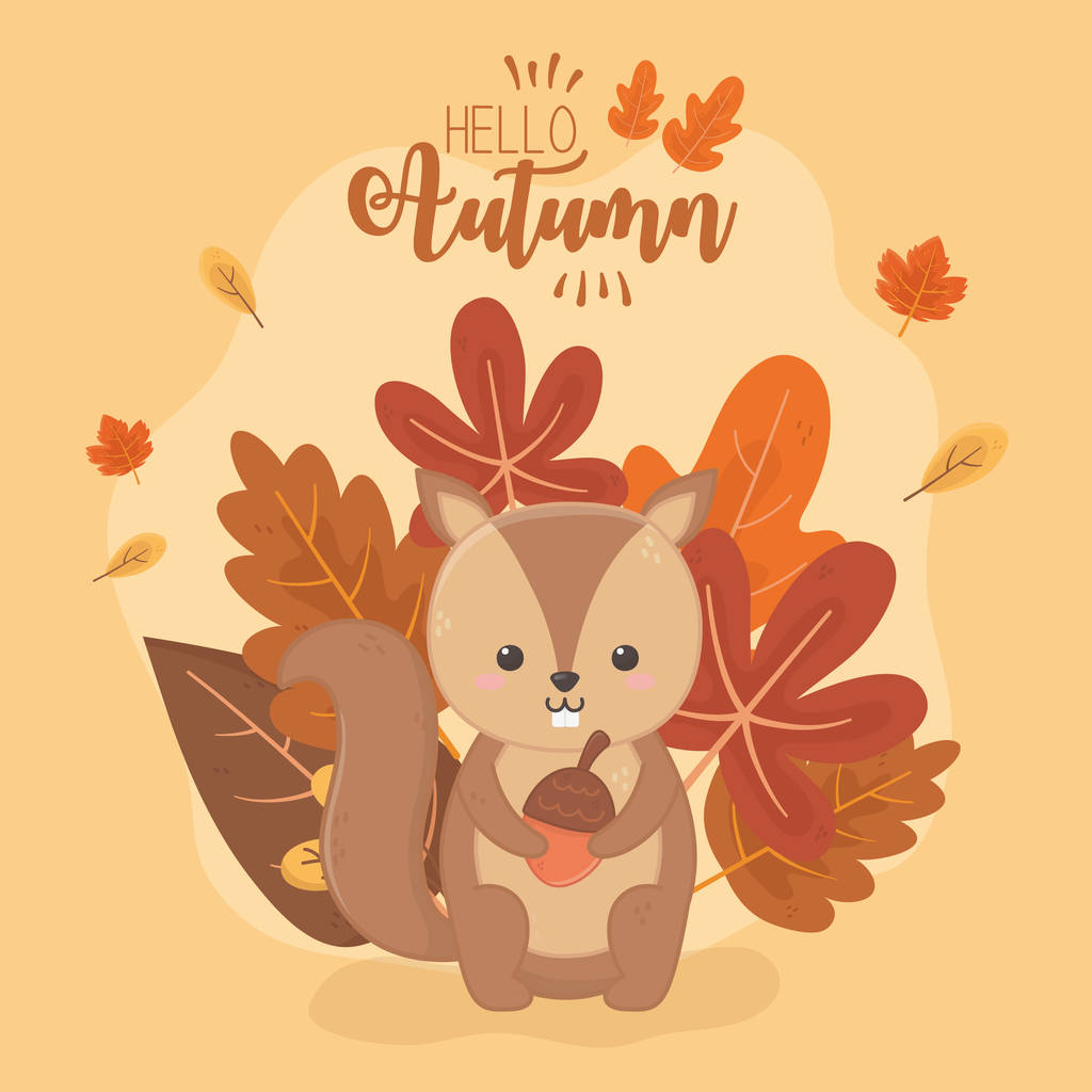 可爱的动物树叶你好秋天