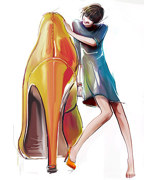 女孩爱上了她的高跟皮鞋